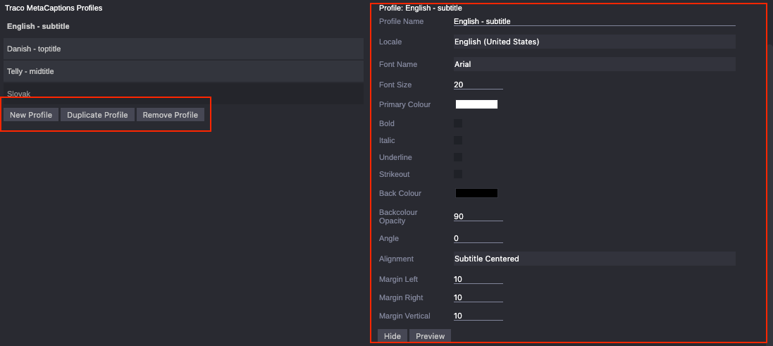 Traco MetaCaptions Profiles